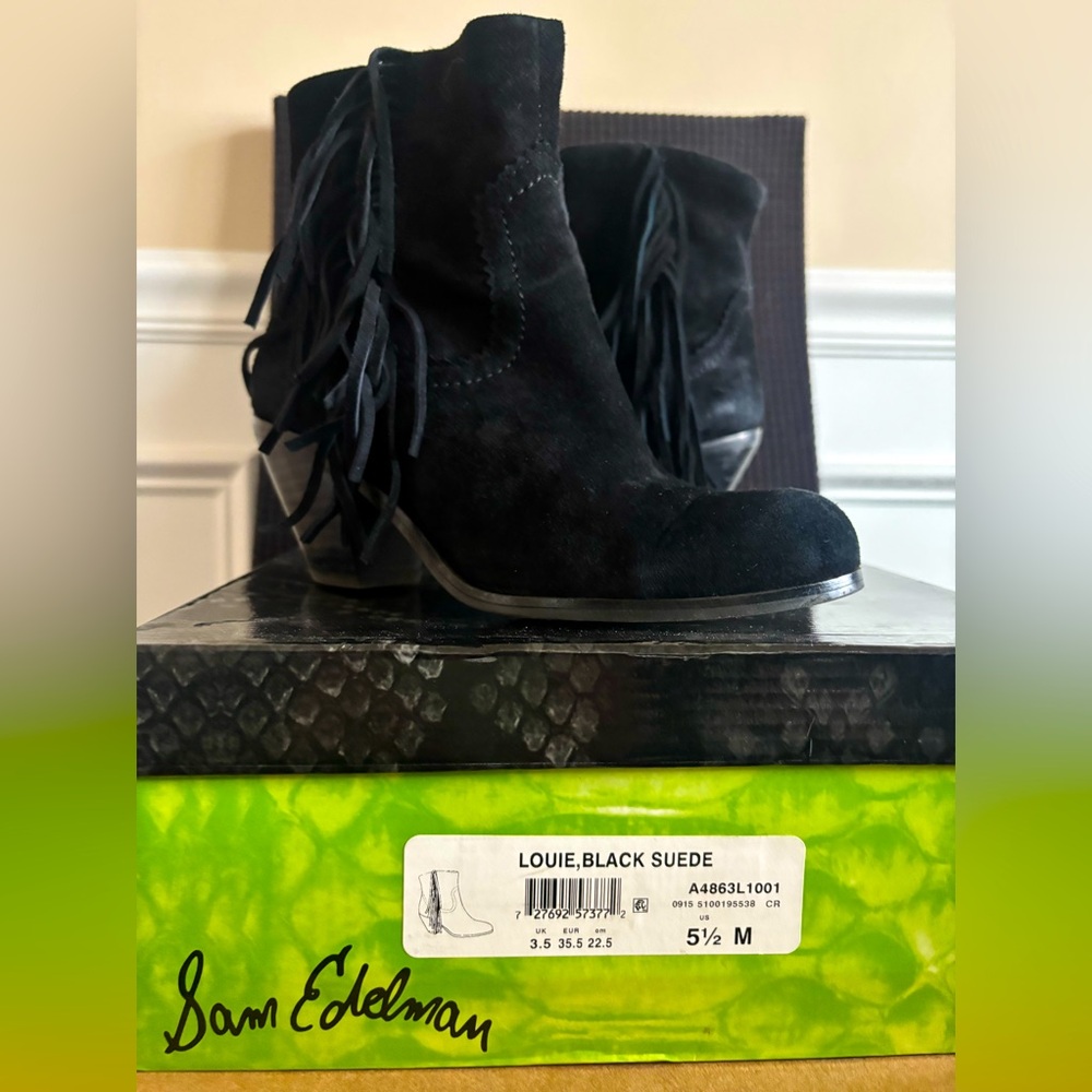 Sam Edelman Womens Louie Suede Fringe Ankle boot